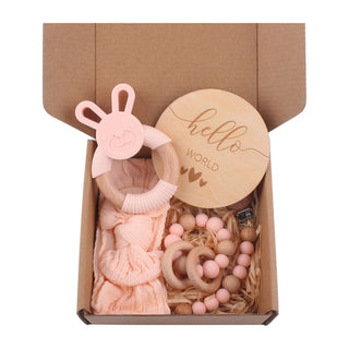 Baby Bath Toy Set Wooden Rattle Infant Babyplay Cotton Comfort Towel Baby Teether Wood Ring Baby Shower Gift